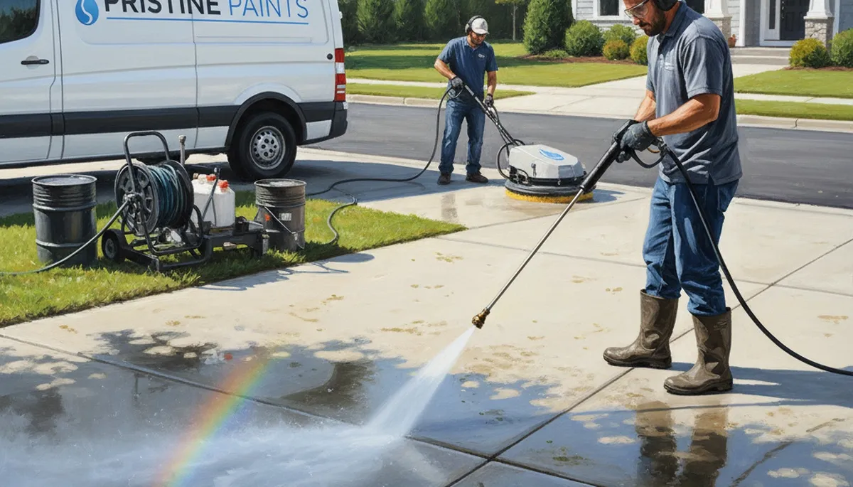 Concrete pressure cleaning driveway in Charleston, SC for mold and salt residue removal